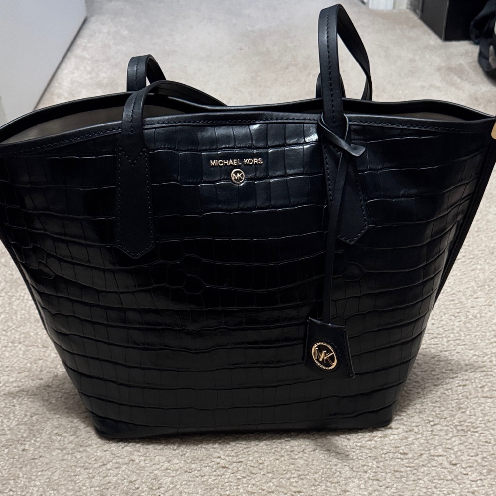 Michael Kors Large Black Croc Tote Purse Bag
